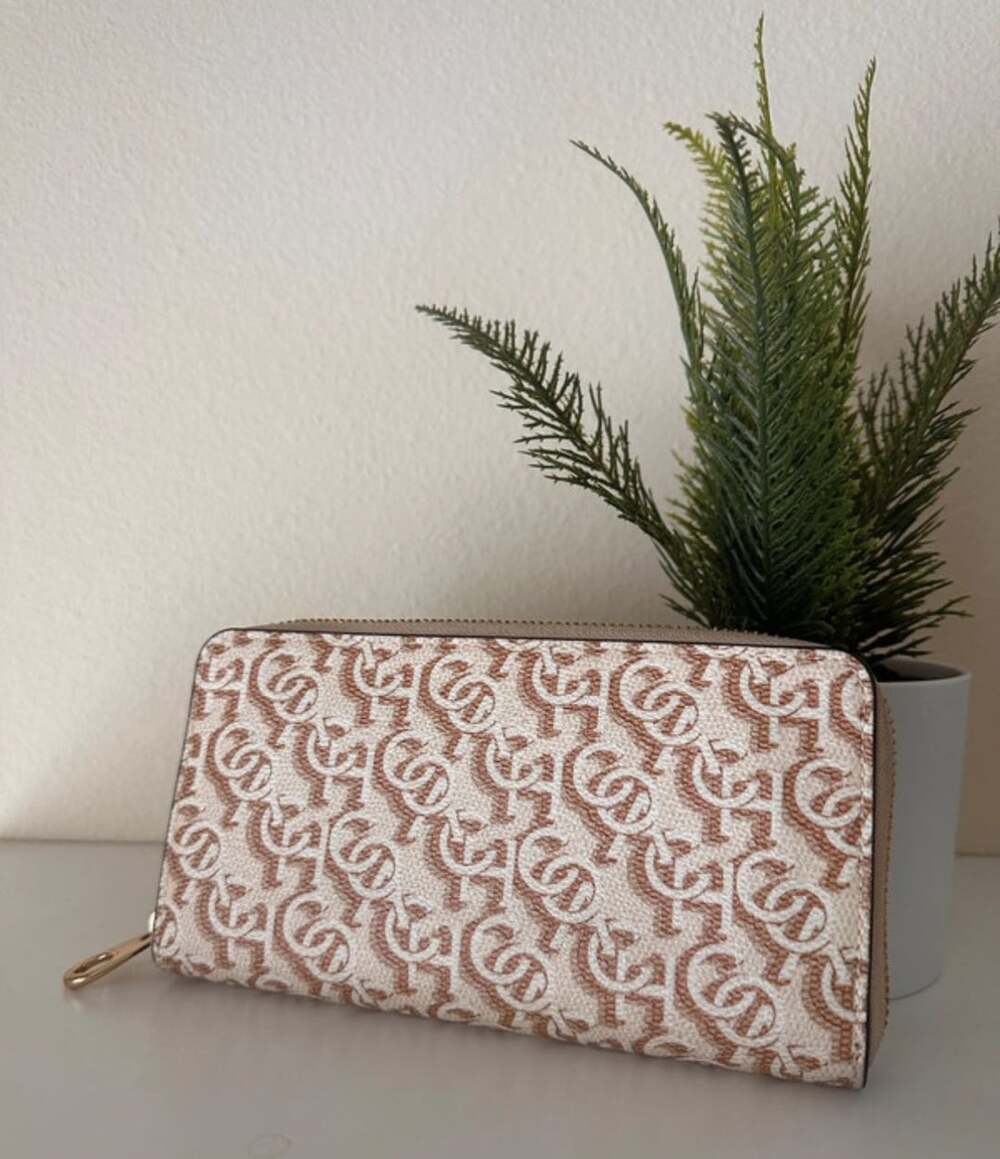 Coach Monogram Print Long Zip Around Wallet Chalk